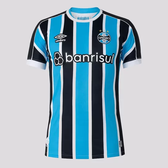 Camiseta Masculina do Grêmio I 23/24 Sem Número - Cores Azul e Preto, da Umbro.