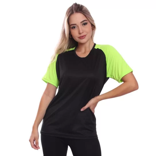 Camiseta Verde Feminina Raglan Dry com Proteção Solar UV para Treino, Academia e Ciclismo.