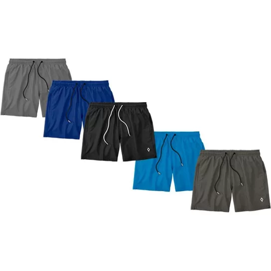 Kit com 5 Shorts Bermudas Masculinos Lisos em Tactel - Cores Preto e Azul