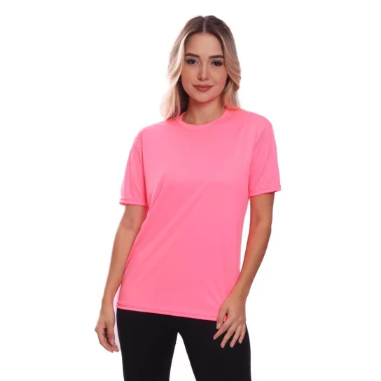 Camiseta Rosa para Mulher, Ideal para Treino, Passeio e Ciclismo, com Proteção Solar UV e Tecido Dry.