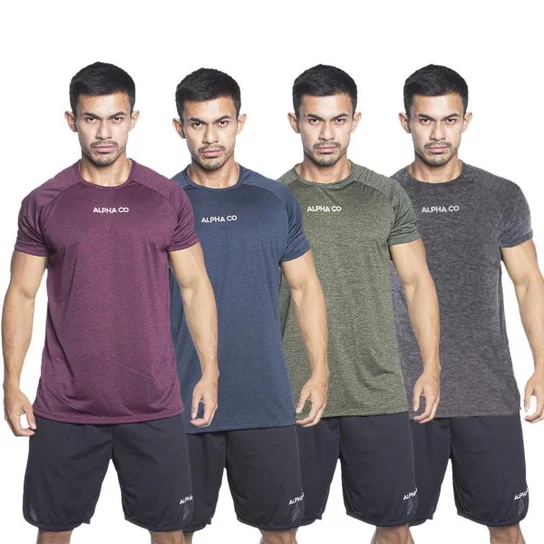 Conjunto de 4 Camisetas Dry Alpha Co Masculinas - Vinho + Azul