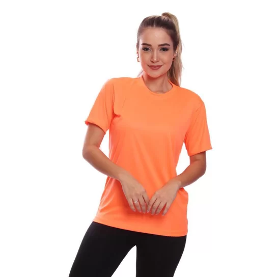 Camiseta Feminina Laranja Dry com Proteção Solar UV para Treino, Academia, Passeio e Ciclismo.