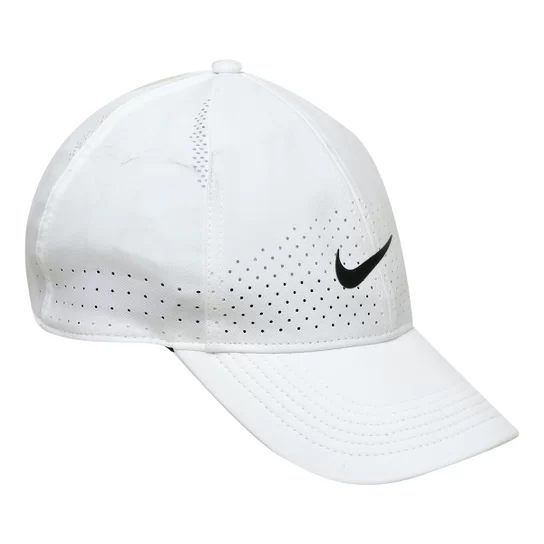 Boné Nike Arobill L91 Cap com Aba Curva em Branco e Preto.