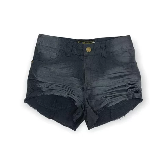 Shorts Jeans Curto em Sarja Feminino Destroyed Colorido - Tamanhos 36 ao 46 - Cor Cinza