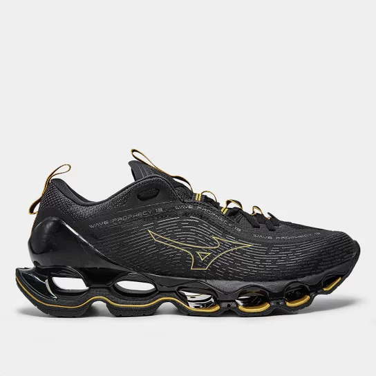 Tênis Mizuno Wave Prophecy 13 Masculino - Estilo em Preto com Toques Vibrantes em Amarelo