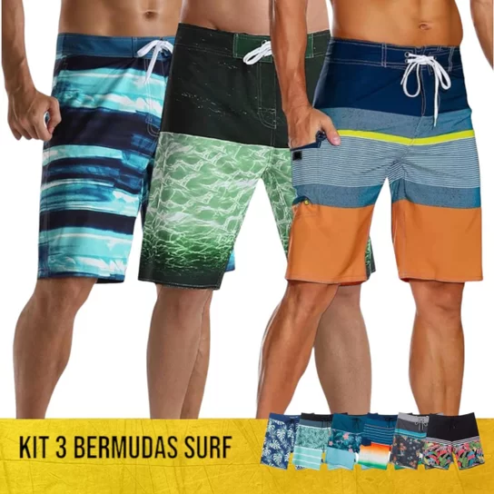 Kit 3 Shorts SURF Mauricinho Estampado Verão - Sortido