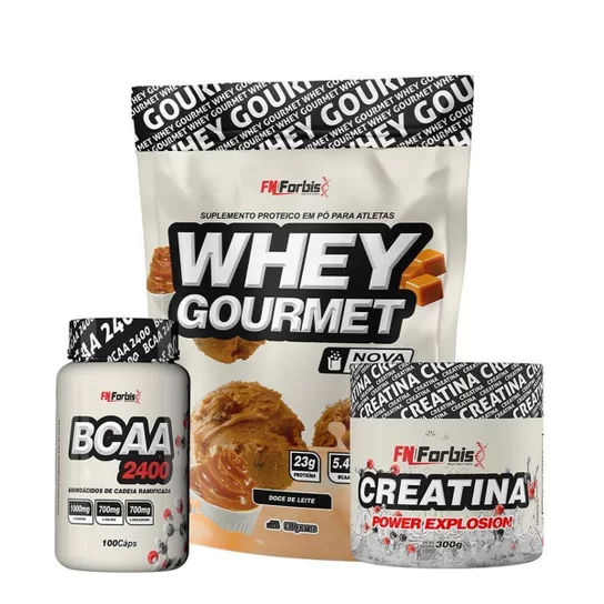 Kit Whey Protein Refil + Creatina 300g + BCAA 100 cápsulas Gourmet - FN Forbis Nutrition