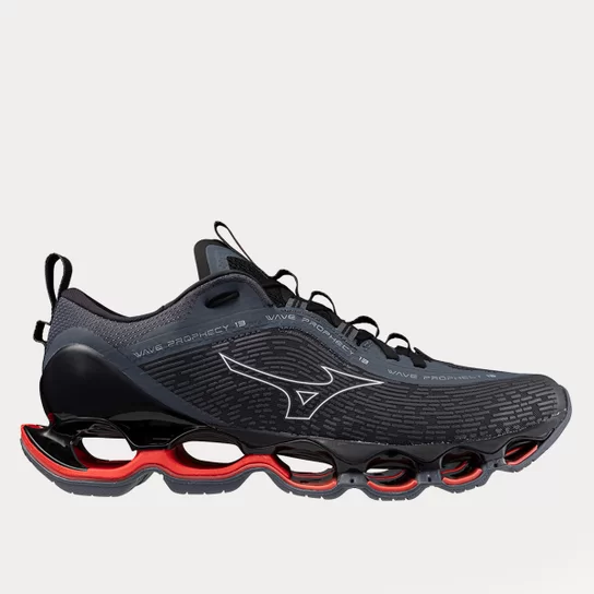 Tênis Mizuno Wave Prophecy 13 Masculino - Estilo Cinza e Detalhes em Vermelho