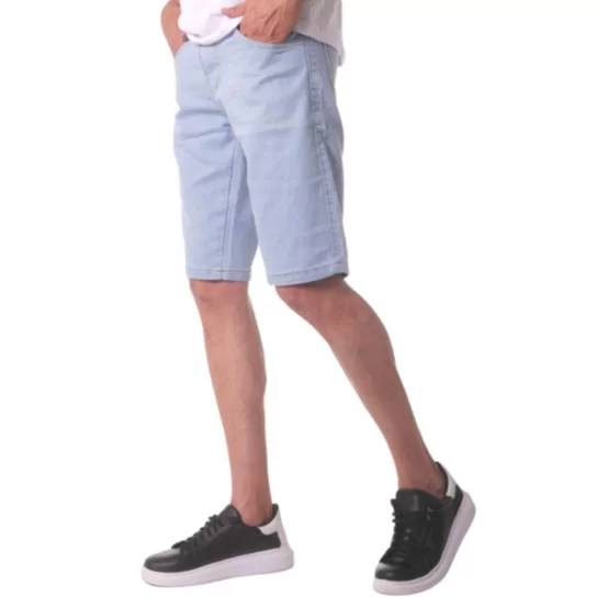 Bermuda Jeans Masculina Slim com Elastano - Azul Claro