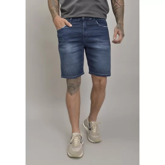 Bermuda Jeans Slim Masculina Lavagem Stone - Dialogo Jeans - Azul