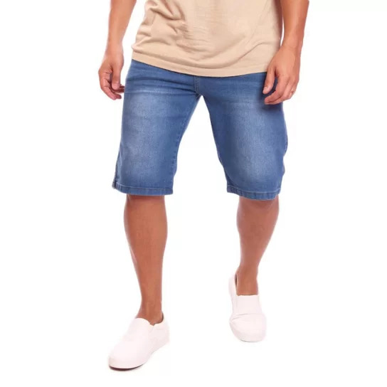 Bermuda Jeans Masculina OMG Denim Liso com Elastano - Azul