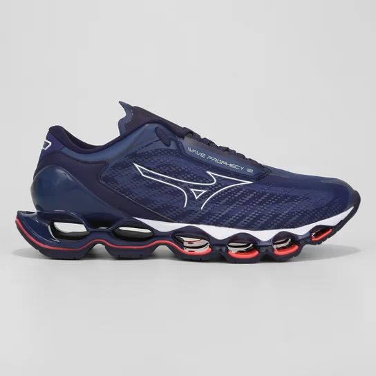 tênis mizuno wave prophecy 12 marinho e branco masculino esportivo