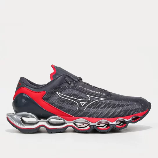 Tênis Mizuno Wave Prophecy 12 Masculino - Estilo Cinza com Toques Vibrantes em Vermelho para um Visual Distinto