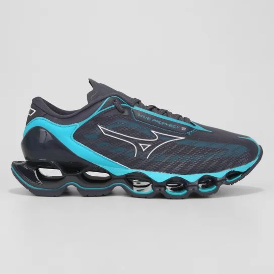 tênis mizuno wave prophecy 12 cinza e azul masculino esportivo